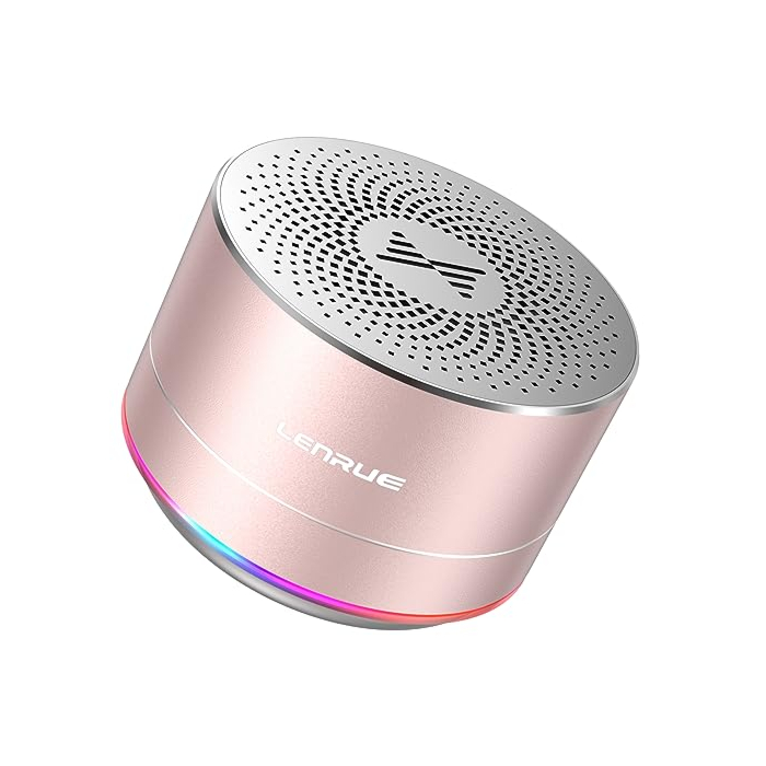 LENRUE A2 Portable Wireless Bluetooth Speaker with Lights and Lanyard,5W Mini Small Metal Speakers Bluetooth 5.0/Aux-in for iPhone Android Home Outdoor, Gifts for Women/Girls