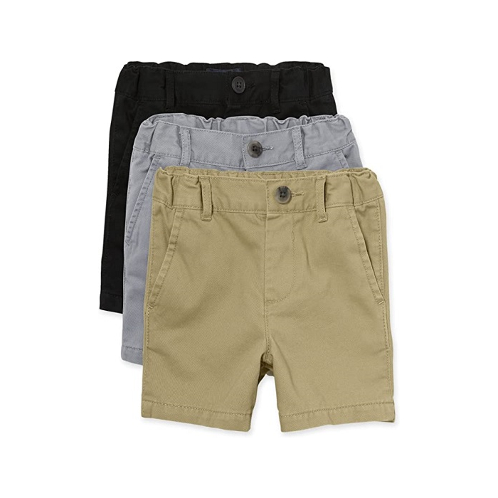 The Children's Place Baby 3 Pack and Toddler Boys Stretch Chino Shorts, Black/Fin Gray/Flax, 2T