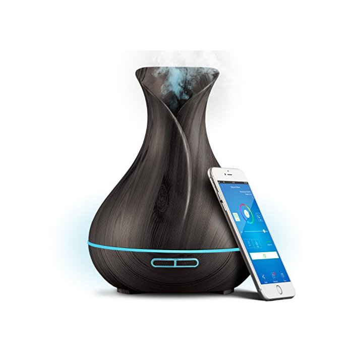 Smart WiFi Wireless Essential Oil Aromatherapy 400ml Ultrasonic Diffuser & Humidifier with Alexa & Google Home Phone App & Voice Control - Create Schedules - LED & Timer Settings Dark Brown