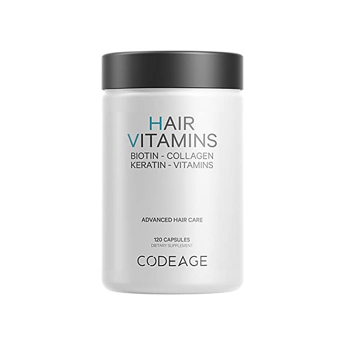 Codeage Hair Vitamins 10000 mcg Biotin, Keratin, Collagen, Vitamin A, B12, C, D3, E, Zinc, Inositol - Hair Care Support for Strength, Thickness Growth - Healthy Hair Supplement Pills - 120 Capsules