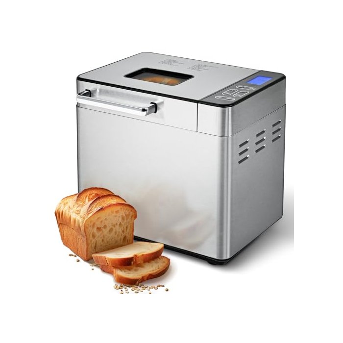 EUHOMY Bread Maker Machine 2LB Breadmaker with 13 Programs for 3 Loaf Sizes & 3 Crust Colors, Bread Machine Maker with Fruit and Nut Dispenser, Nonstick Pan, Dough Maker Ideal for Gifts, Gluten Free