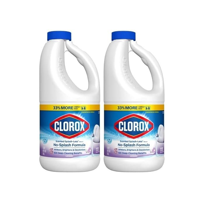 Clorox Splash-Less Bleach, Concentrated Formula, Lavender Scent, 40 Ounce Bottle - Pack of 2 (Package May Vary)