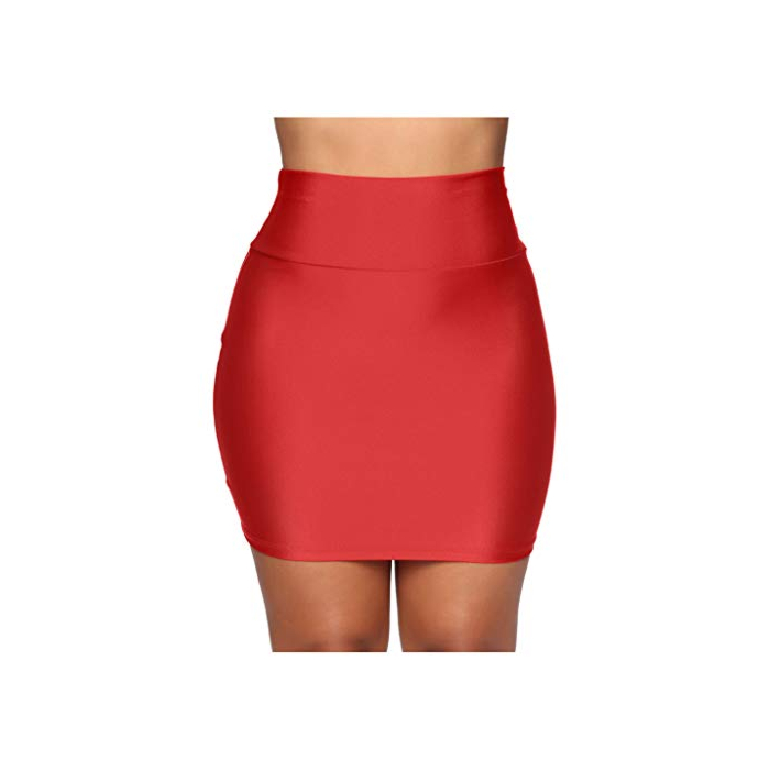 Fashion Women Stretch Tight Sexy Skirt Solid High Waist Short Slim Mini Skirts Pencil Skirts (Red, S)