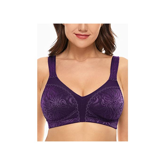 Wingslove Women's Full Coverage Non Padded Comfort Minimizer Wire-Free Bra Plus Size(Purple,40B)