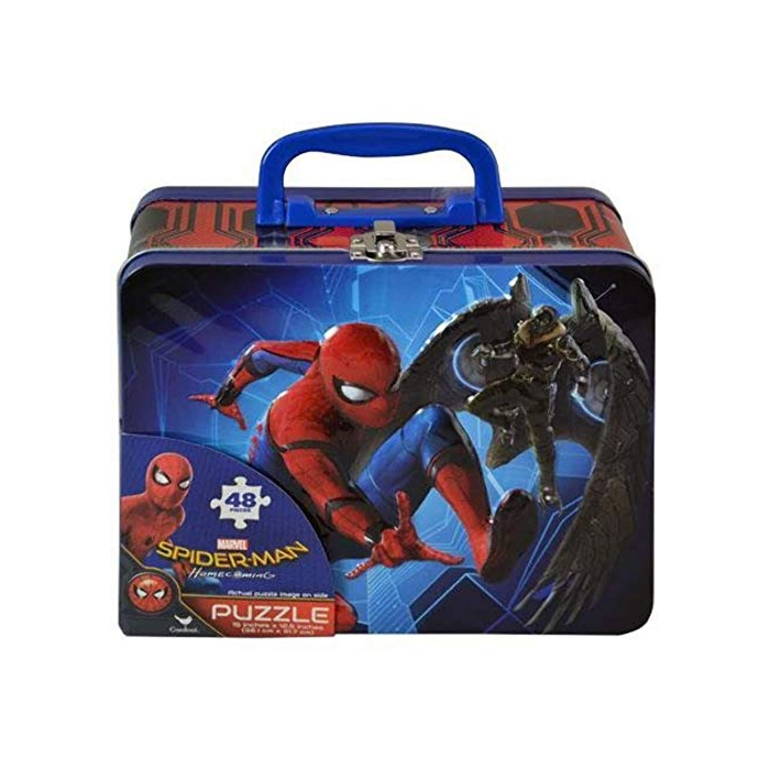 Spiderman Homecoming 48pc Puzzle Inside Lunch Tin Box, 7.5" X 6" X 3", Red, Blue & Multi