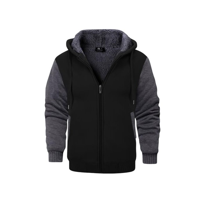 GEEK LIGHTING Hoodies for Men Heavyweight Fleece Sweatshirt - Full Zip Up Thick Sherpa Lined, Black/Gray XXL