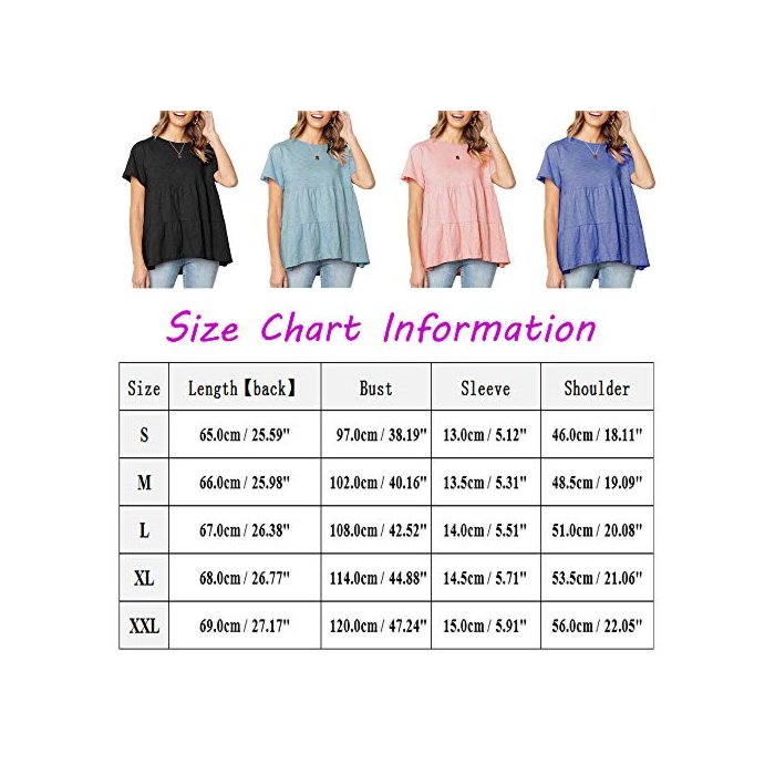 Defal Women Summer Causal Short Sleeve Flare Swing Top T Shirt Babydoll Waistline Tee(Black,S)