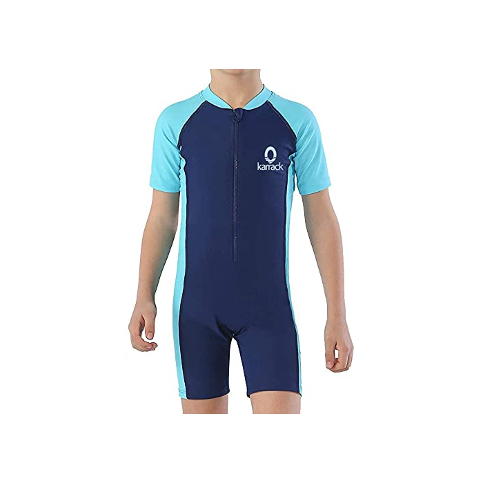 karrack Girls and Boys One Piece Rash Guard Swimsuit Kid Water Sport Short Swimsuit UPF 50+ Sun Protection Bathing Suits Blue