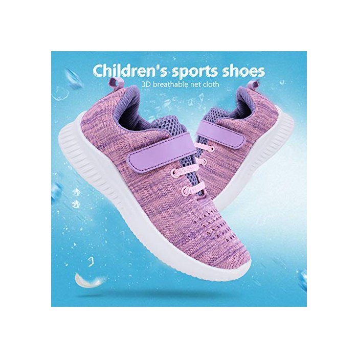 nerteo Girls Running Shoes, Casual Comfort Walking Sneakers for Kids, Strap Tennis Shoes Purple/Pink 13 M US Little Kid