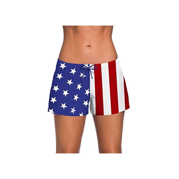 Sythyee Women's Swimsuit Shorts Tankini Swim Briefs Plus Size Bottom Boardshort Summer Swimwear Beach Trunks American Flag S