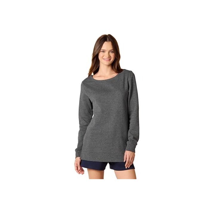 Amazon Essentials Women's Open-Neck Fleece Tunic Sweatshirt, Charcoal Heather, X-Large