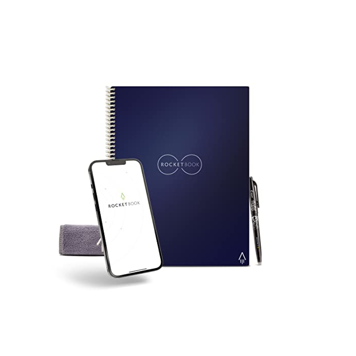 Rocketbook Smart Reusable Notebook - Lined Eco-Friendly Notebook with 1 Pilot Frixion Pen & 1 Microfiber Cloth Included- Midnight Blue Cover, Letter Size (8.5" x 11")