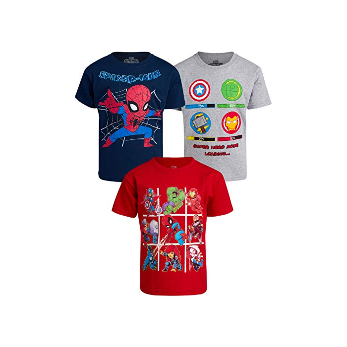 Marvel Baby Boys' Avengers T-Shirt 3 Pack: Spider-Man, Hulk, Captain America, Iron Man (2T-7), Size 3T, Marvel Avengers Toddler Blue/Grey/Red