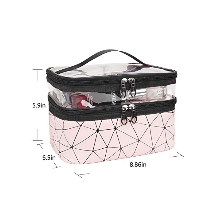 MKPCW Makeup Bags Double layer Travel Cosmetic Cases Make up Organizer Toiletry Bags (Pink)