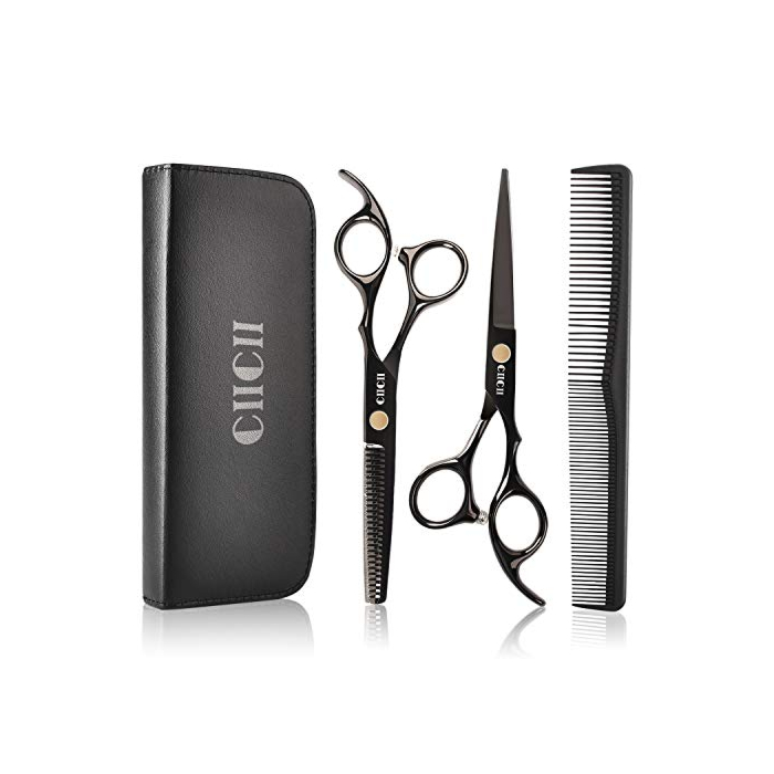 Hair Cutting Scissors Shears Kit, CIICII Professional Hairdressing Scissors Set (Hair Beard Trimming Shaping Grooming Thinning Shears) for Men Women Pets Home Salon Barber Cutting Kit