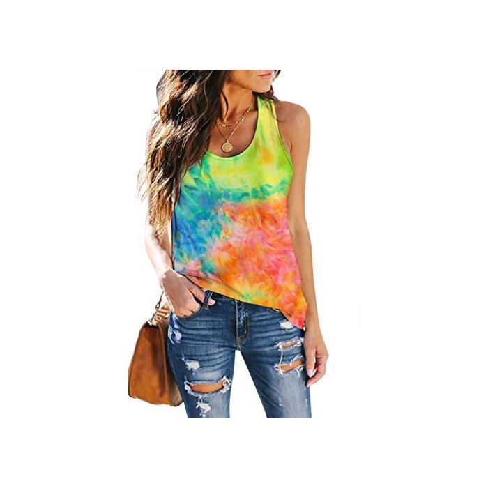 ETCYY Women's Tie-Dyed Tank Tops Loose Fit Scoop Neck Sunmmer Sleeveless T Shirts