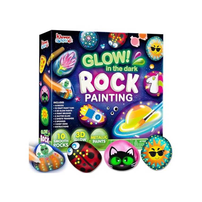 JOYIN Rock Painting Kit- Glow in The Dark Rock Kit, Arts and Crafts for Kids Ages 6-12, Art Supplies Toy, Kids Craft Paint Kits, Arts & Crafts for Boys Girls Birthday Party Gift Toy