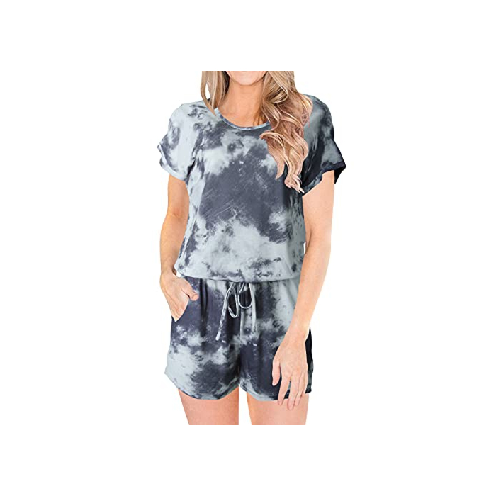 ANRABESS Women's Tie Dye Crewneck Short Sleeve Casual Loose Rompers One Piece Outfit Jumpsuit 2A33taikonghui-S