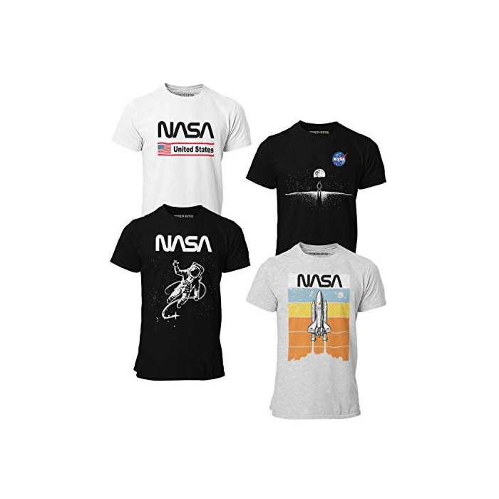 BROOKLYN VERTICAL 4-Pack NASA Print Outer Space Rocket Ship Boys Short Sleeve T-Shirt | Soft Cotton Sizes 6-20