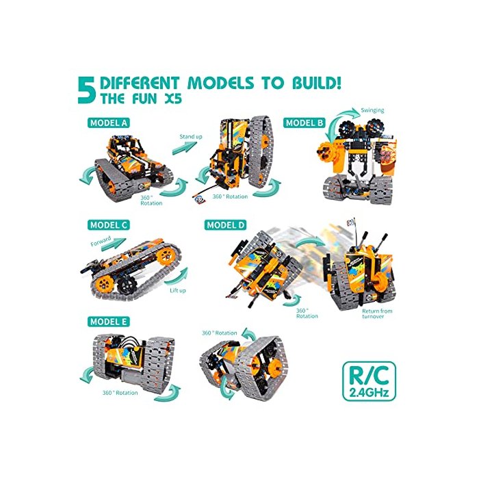 Coplus 5 in 1 Remote Control STEM Building Kit for Boys 8-12, RC Car/ Tank/ Robot/ Tracked Racer, 392 Pcs Educational Building Blocks for Kids Science Learning, RC Toy Gift Set for Boys & Girls