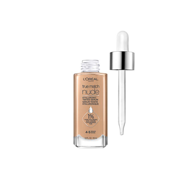 L'Oreal Paris True Match Nude Hyaluronic Tinted Serum Foundation with 1% Hyaluronic acid, Light-Medium 3-4, 1 fl. oz.