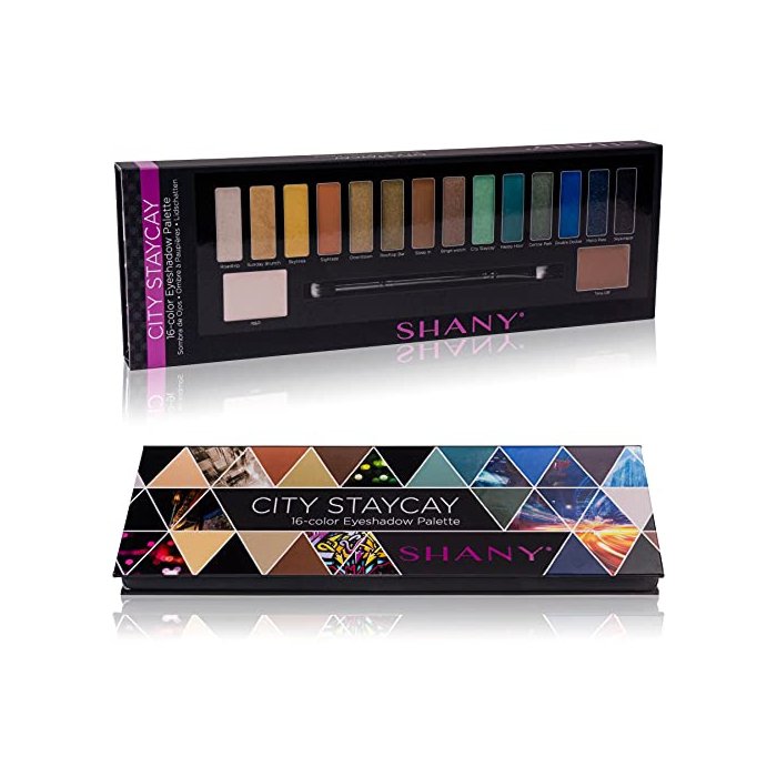 SHANY City Staycay 16-Color Eyeshadow Palette - 16 Highly-Pigmented and Long-Lasting Eye Makeup Shades with Dual-Sided Brush and Built-In Mirror