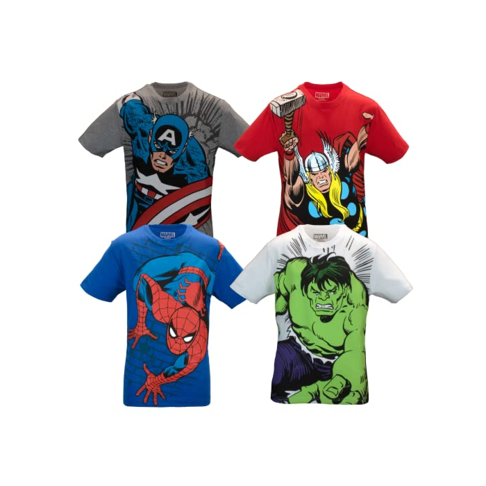 Marvel Avengers Superheroes The Incredible Hulk Spider-Man Captain America Thor Boys 4 Pack T-Shirt Set (14/16)