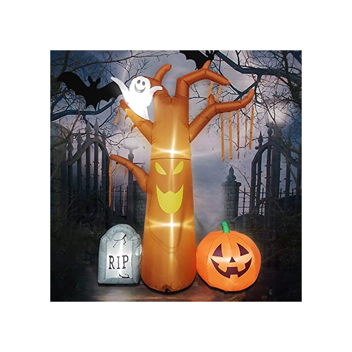 HADM 7FT Halloween Inflatables Dead Tree with Ghost Pumpkin and Grave for Outdoor Indoor Halloween Decor Blow up Yard Lawn Inflatables Home Family Outside Decor