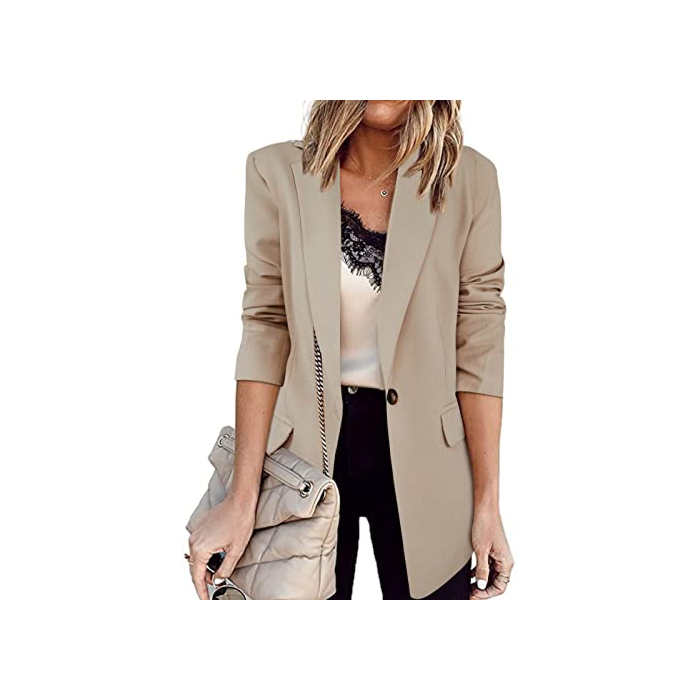 Newffr Women's Casual Blazer Long Sleeve Open Front Work Office Jacket with Pockets Khaki