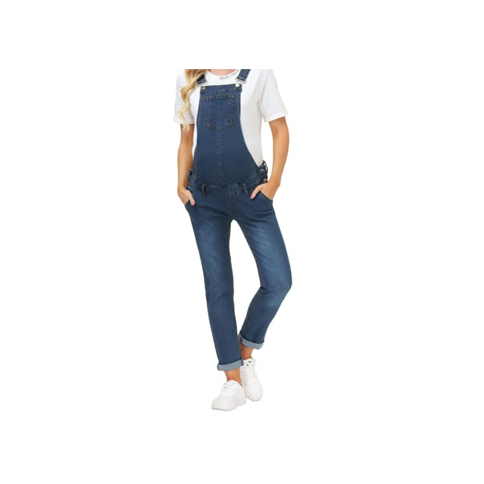 Maternity Overalls with Pockets Comfy Pants for Pregnant Women Dark Blue L