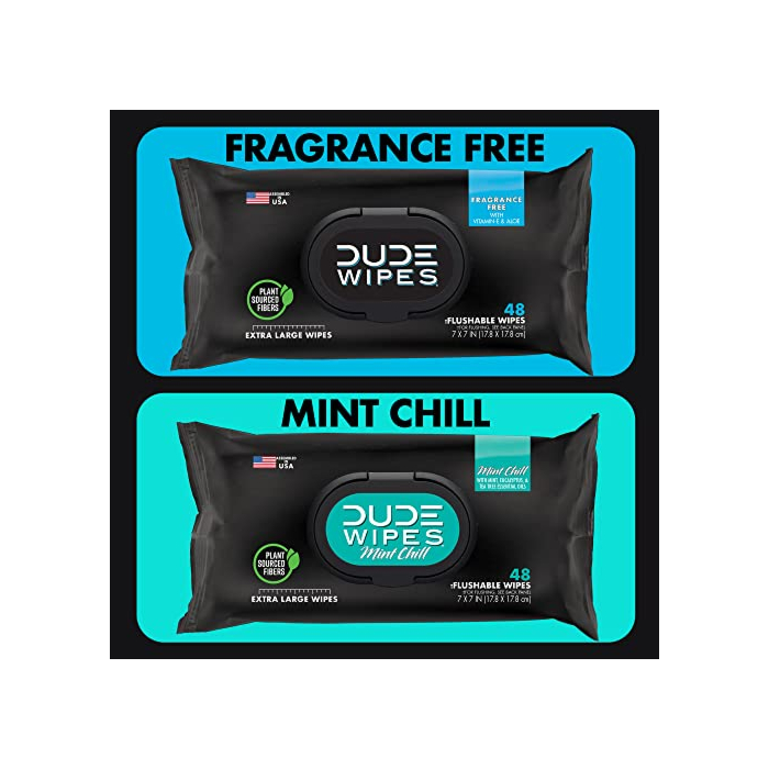 DUDE Wipes Flushable Wipes Dispenser, Unscented & Mint Chill Combo, Wet Wipes with Vitamin-E & Aloe for at-Home Use, Septic and Sewer Safe, 48 Count (576ct, Pack of 12)