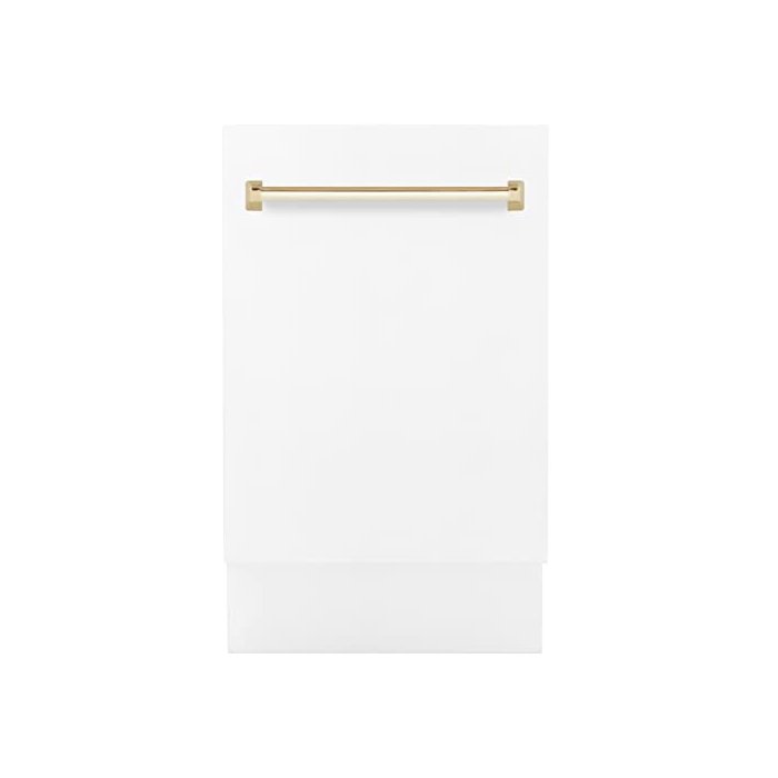 ZLINE Autograph Edition 18" Compact 3rd Rack Top Control Dishwasher in White Matte with Gold Handle, 51dBa (DWVZ-WM-18-G)