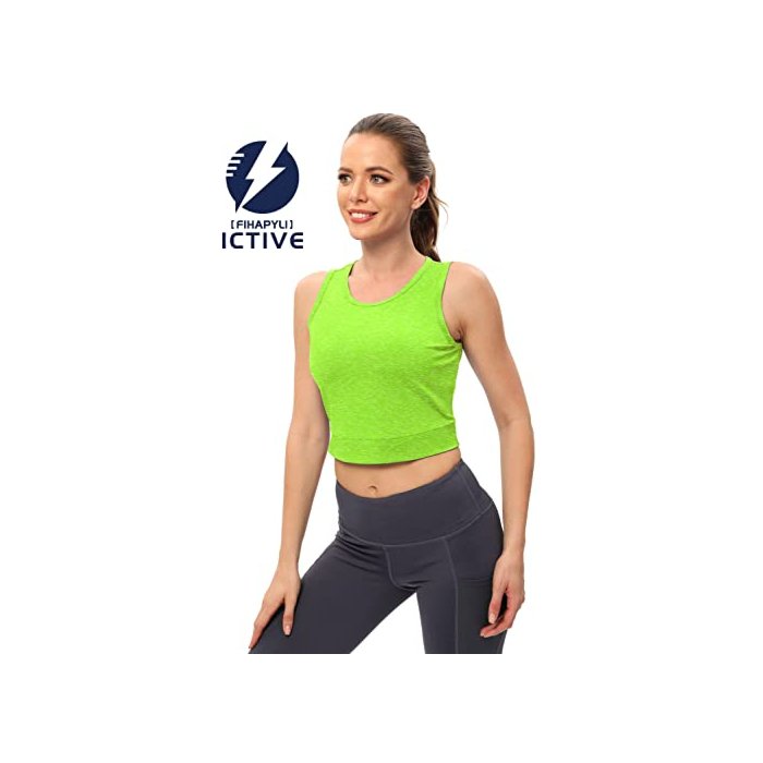 ICTIVE Workout Cropped Crop Tank Tops for Women Twist Tie Back Sleeveless Athletic Muscle Shirt Cute Crop Cami Top Dance Yoga Exercise Running Sports Clothes Green L