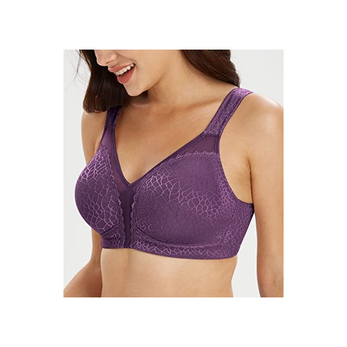 Lemorosy Women's Plus Size Full Coverage Non Padded Wireless Minimizer Bra -Comfort and Double Support (38DD, Purple)