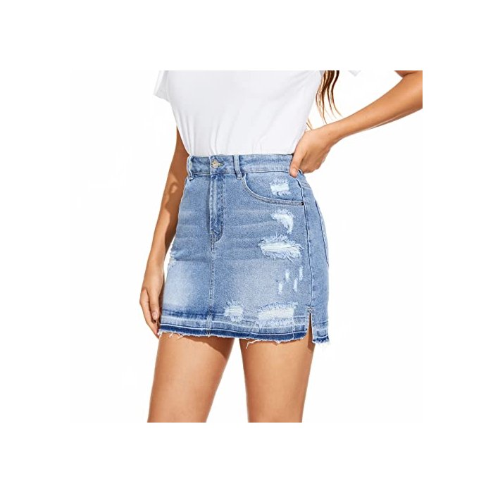 VIPONES Denim Skirt Women Shorts Jean Raw Hem Frayed Stretch Ripped Mid Waist Casual Mini Skirts（203，2）