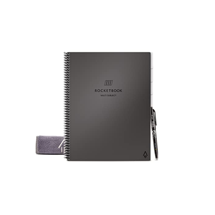 Rocketbook Multi-Subject Smart Notebook | Scannable Notebook with Dividers | Lined Reusable Notebook with 1 Pilot Frixion Pen & 1 Microfiber Cloth | Gray, Letter Size (8.5" x 11")