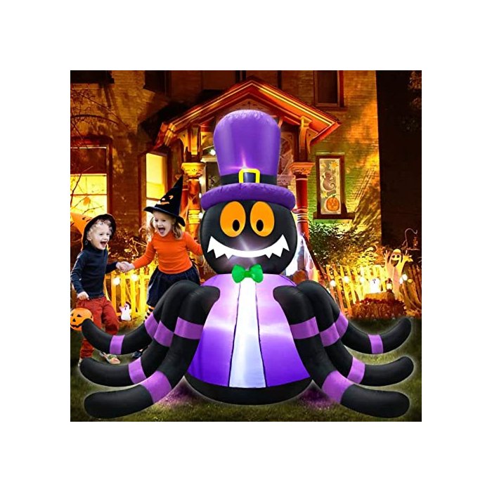 TURNMEON 6 Foot Height Halloween Inflatables Spider with Witch Hat Halloween Decorations Outdoor Built-in LED Lights Blow Up Yard Decor for Lawn Garden Holiday Halloween Decor Outside Home Party