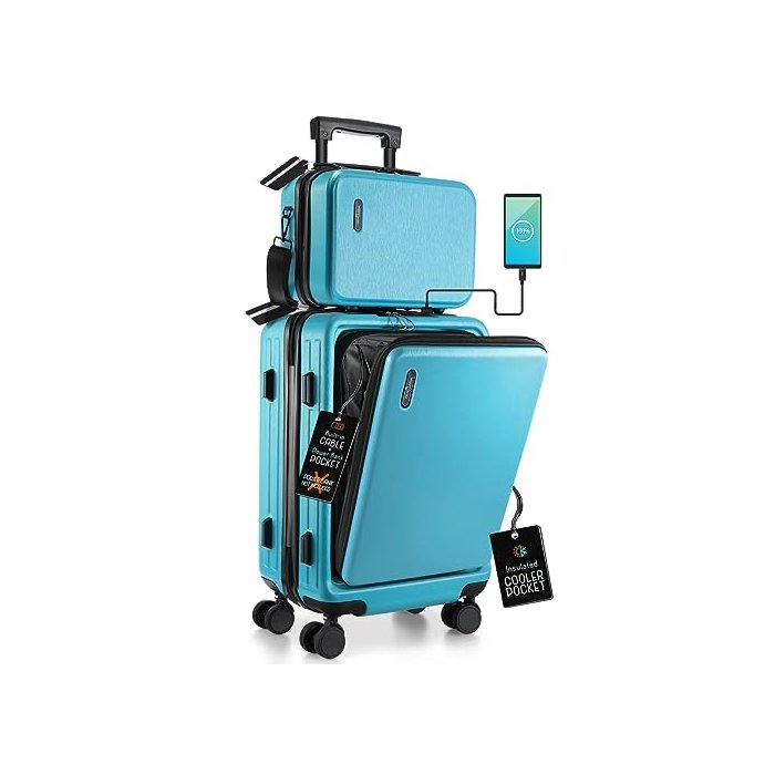 TravelArim 22 Inch Carry On Luggage 22x14x9 Airline Approved, Carry On Suitcase with Wheels, Hard-shell Carry-on Luggage, Durable Luggage Carry On, Teal Small Suitcase with Cosmetic Carry On Bag