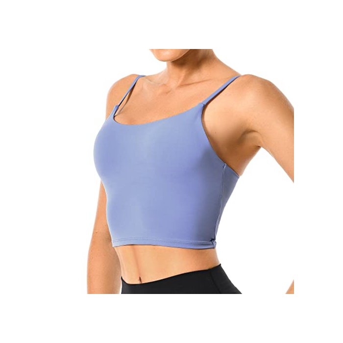 Colorfulkoala Women's Spaghetti Strap Sports Bra Longline Padded Workout Crop Tank Tops (L, Lilac Blue)