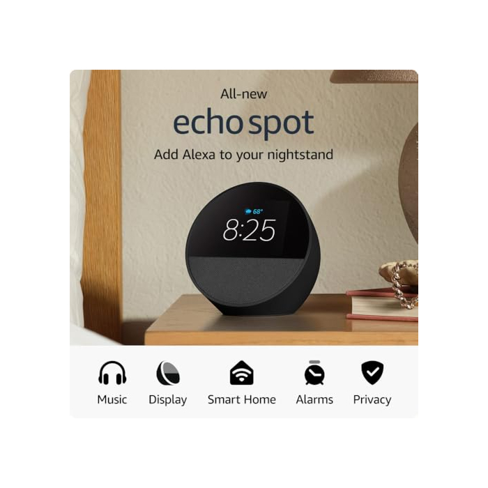 Amazon Echo Spot (2024) showing a clock display.