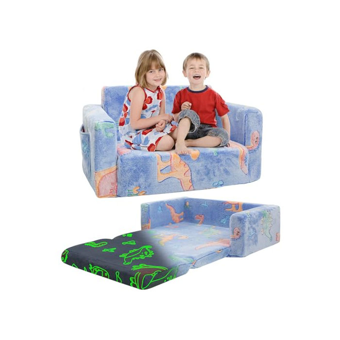 Extra wide kids couch with comfortable seating for playtime fun.