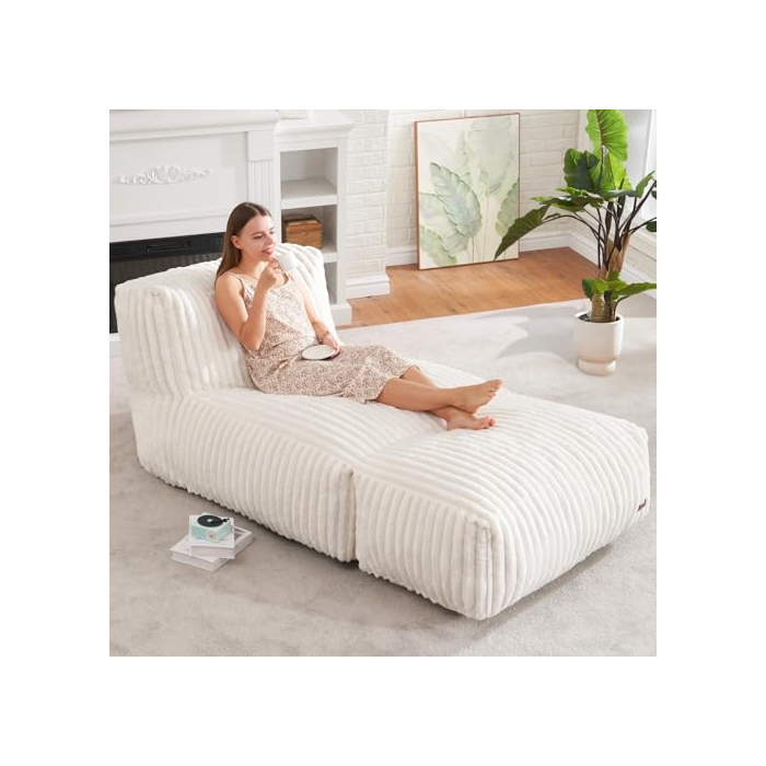 Homguava Bean Bag Chairs Lounger Chair Large Beanbag Chair for Adults Bean Bag Sofa with Memory Filled for Bedroom, Living Room or Balcony (White, Large)