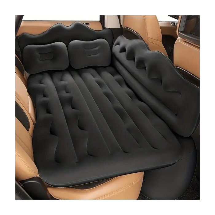 Foldable Car Seat Air Mattress inflated for comfortable sleeping in the back seat of a car.