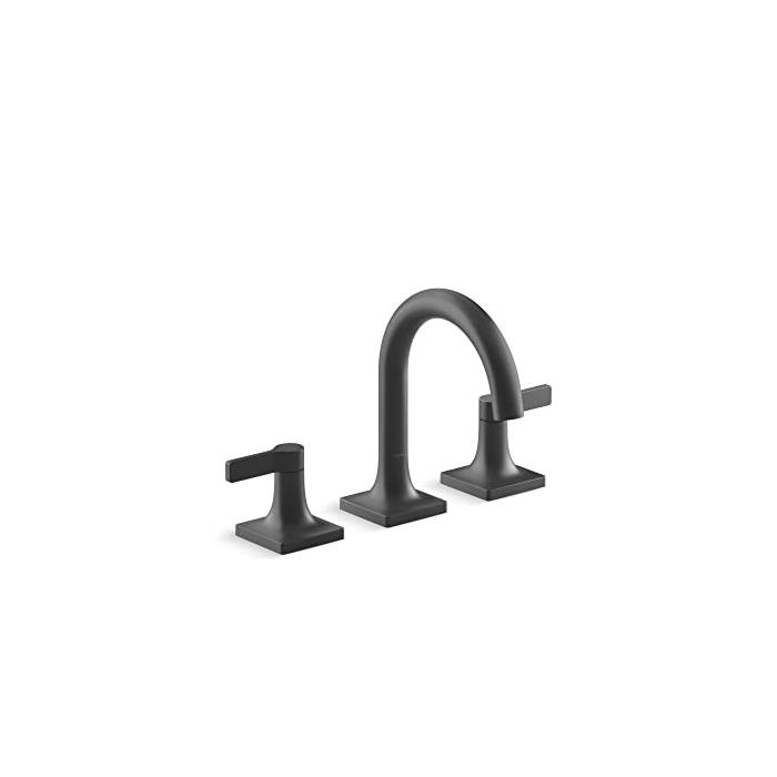 Kohler 28125-4-BL Venza Bathroom Sink Faucet, Widespread Bathroom Faucet with Two Lever Handles and Clicker Drain, 1.2 gpm, Matte Black