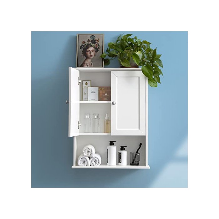 VANIRROR White Bathroom Wall Cabinet Over The Toilet Storage Cabinet, 24x30 Inch Wood Medicine Cabinets Wall Mounted Bathroom Cabinet with Doors for Laundry Room, Bedroom Kitchen