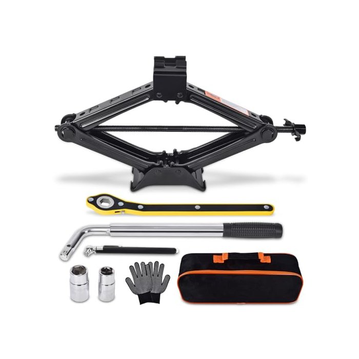 Car Jack Kit Scissor Jack for Car 2 Ton (4409 lbs) Tire Jack Tool Kit Universal Car Emergency Kit with Lug Wrench Tire Changing Kit for Car SUV MPV