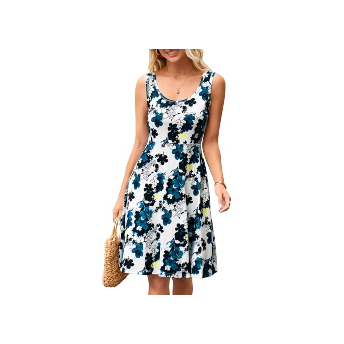 Herou Sleeveless Dresses for Women Casual Summer A-Line Sleeveless Wide Strap Skater Dresses Flower-31 Small