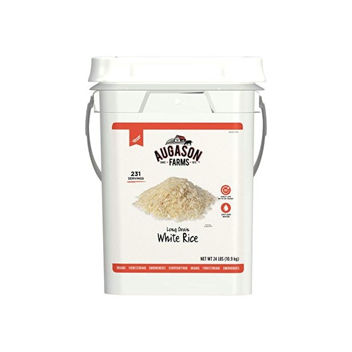 Augason Farms Long Grain White Rice Emergency Food Storage 24 Pound Pail