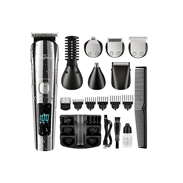 Brightup Beard Trimmer for Men - Electric Razor & Shaver, Cordless Hair Clippers Trimmers Set, IPX7 Waterproof Mens Grooming Kit for Shaving Face, Mustache, Body, Ear, Nose Hair Trimmer, Gifts for Men