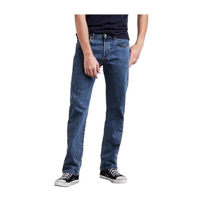 Levi's Men's 501 Original Fit Jeans in a classic dark wash, modeled straight-on.